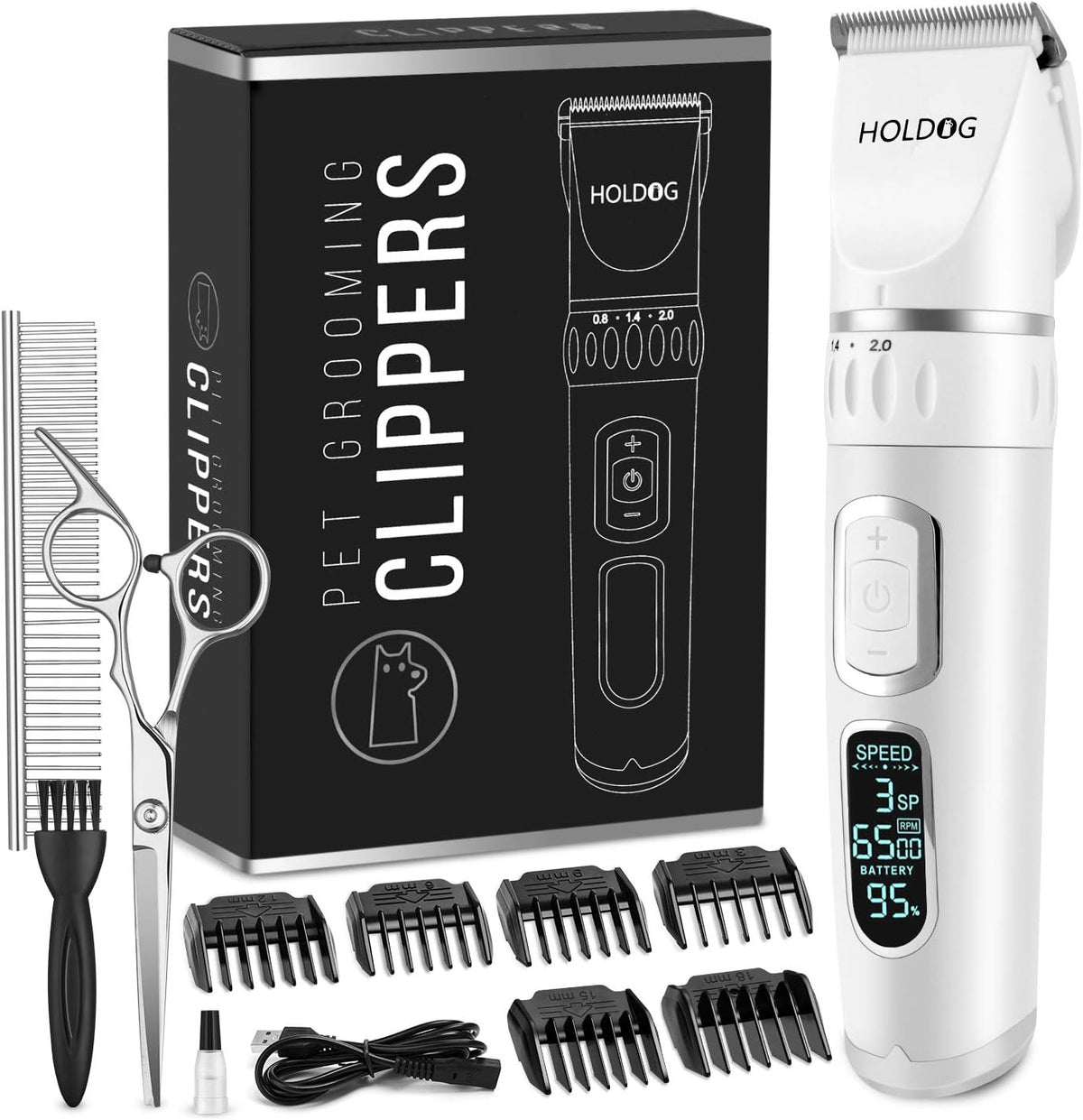 Dog Clippers Professional Heavy Duty Grooming Clipper 3-Speed - White