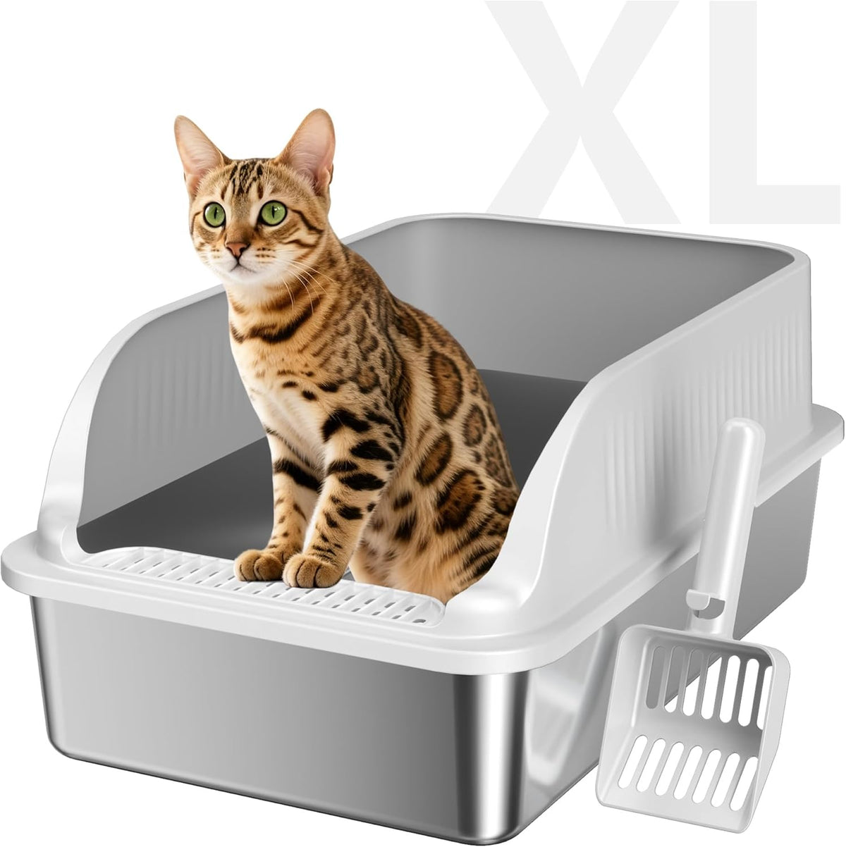 Stainless Steel Cat Litter Box with Lid - Pale Gray / XL / 1