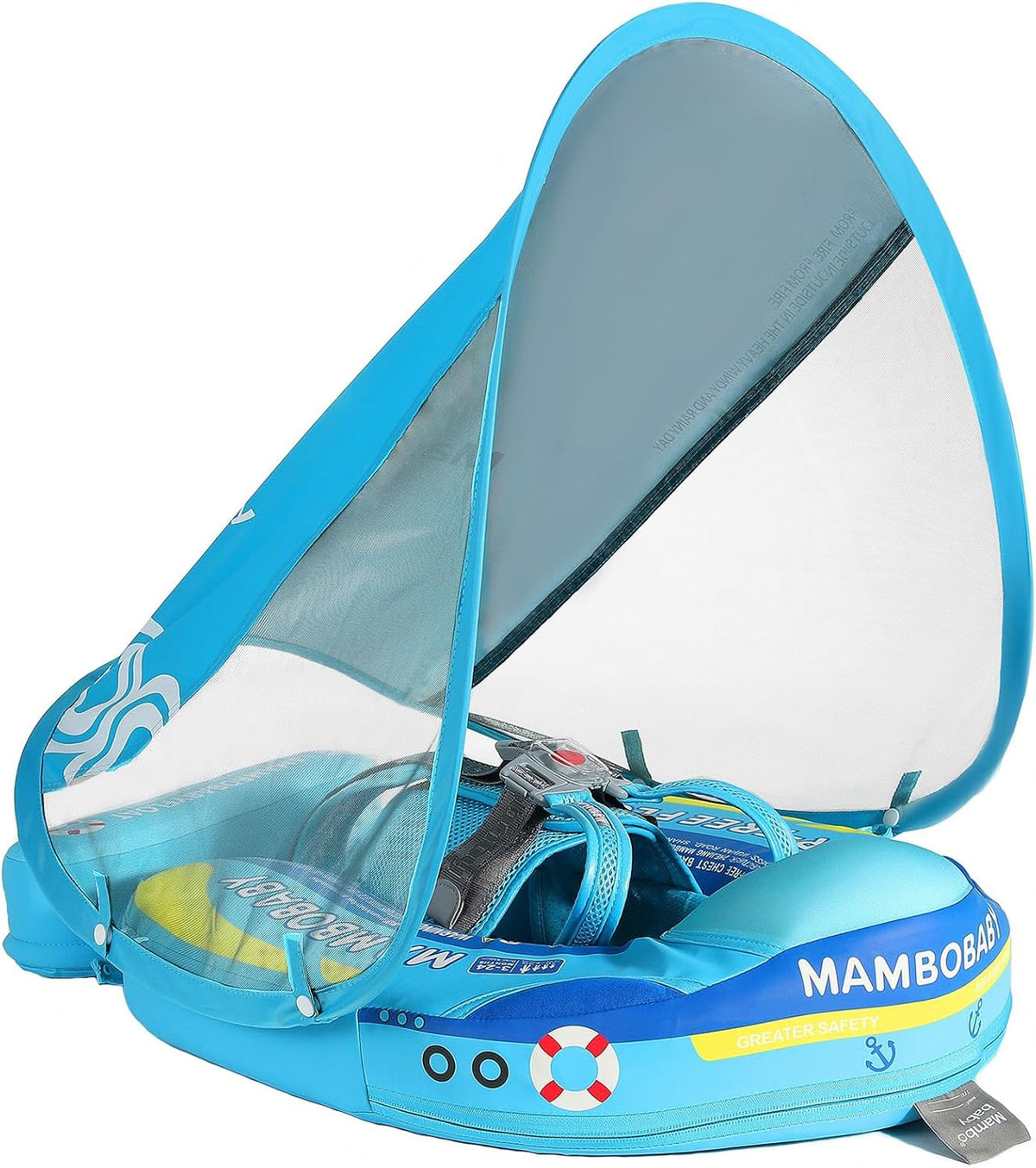 Mambobaby Float with Canopy Size Improved Non Inflatable Infant Baby - Boat Blue