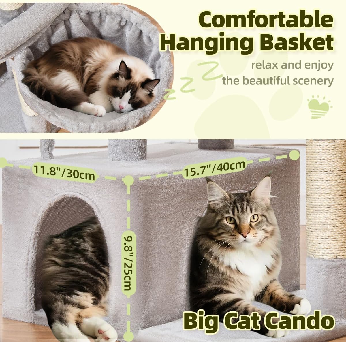 Taoqimiao 32.2in Cat Tree with Toy - Light Gray / 32.2 inch - image 4
