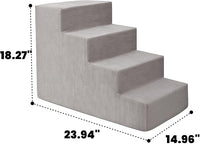 MEWANG Dog Stairs for Small & Medium Dogs and Old Cats –3/4/ 5 Steps High-Density Foam Pet Ramp for Bed & Couch, Non-Slip, Washable Cover, Grey (Square Corner, 4 Steps: 23.94''×18.27''×14.96'', 2)
