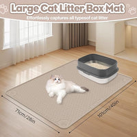 Cat Litter Mat, Extra Large 40" x 28" Silicone Mat Litter Trapping Mat for Scatter Control, Soft on Kitty Paws, Easy to Clean (Khaki)