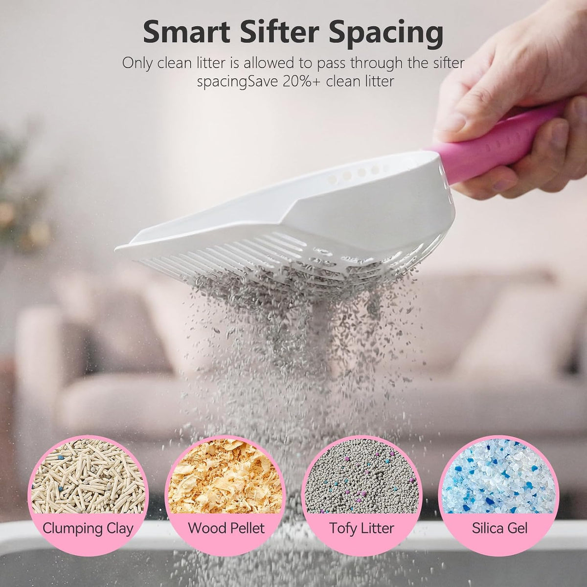 Cat Litter Scoop, Kitty Metal Scooper with Long Handle – Daily Care for Cats - Large / Pink - image 4