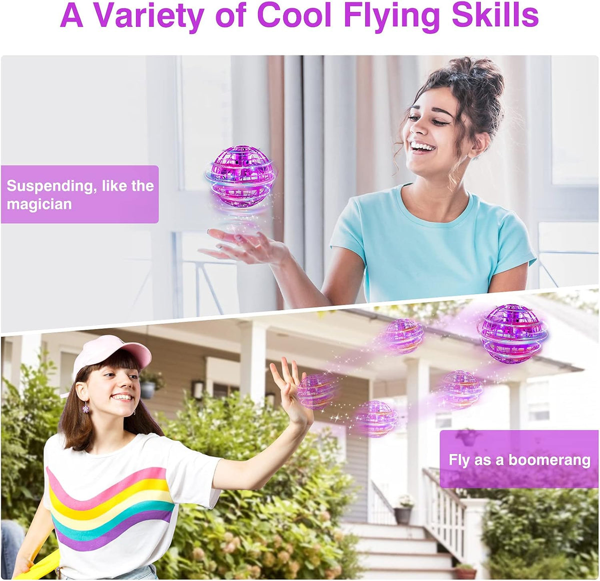 Ciniffo 2026 Upgraded Flying Orb Ball Toy with Dazzling Lights - Purple - image 2