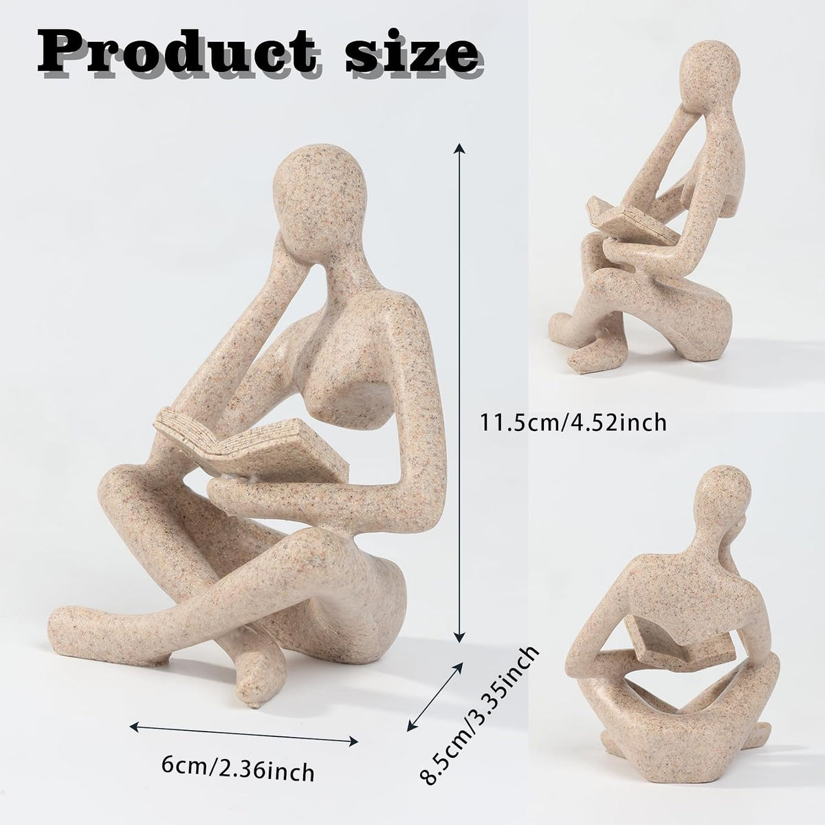 Minimalist Thinker Statue, Fish Tank Decor - Left Thinking Read Book - image 3
