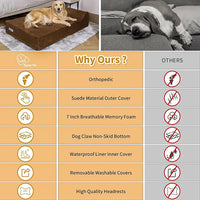 Orthopedic Dog Beds for Large Dogs, 7" Memory Foam Dog Beds with Waterproof Liner, Chew Proof Microsuede Cover, Removable and Washable, Nonskid Bottom, 52"x36" XL Brown