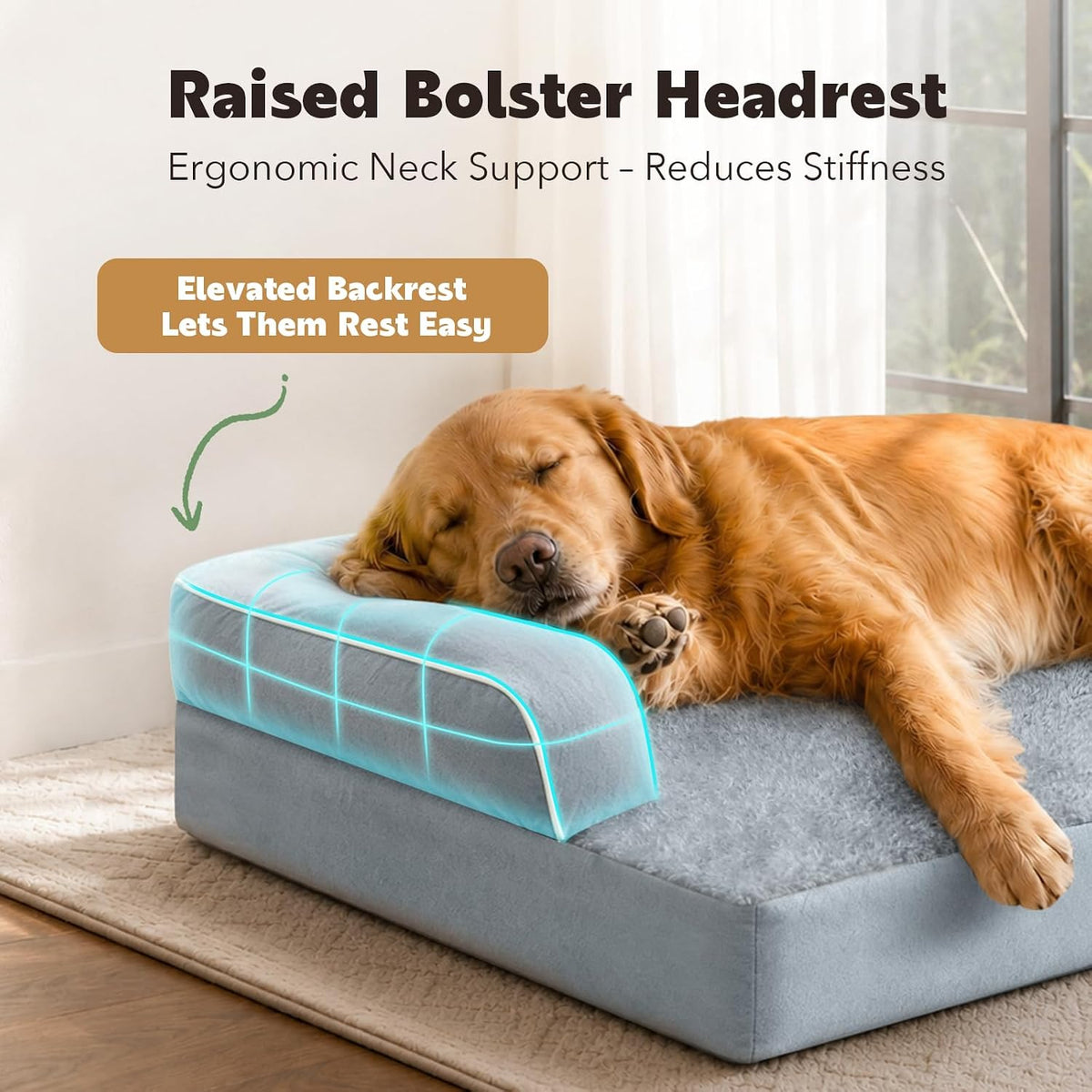 Orthopedic Washable Dog Bed with Bolster for Medium to Large Dogs – Essentials for Dogs - 45.0"L x 35.0"W x 8.0"Th / Grey - image 2
