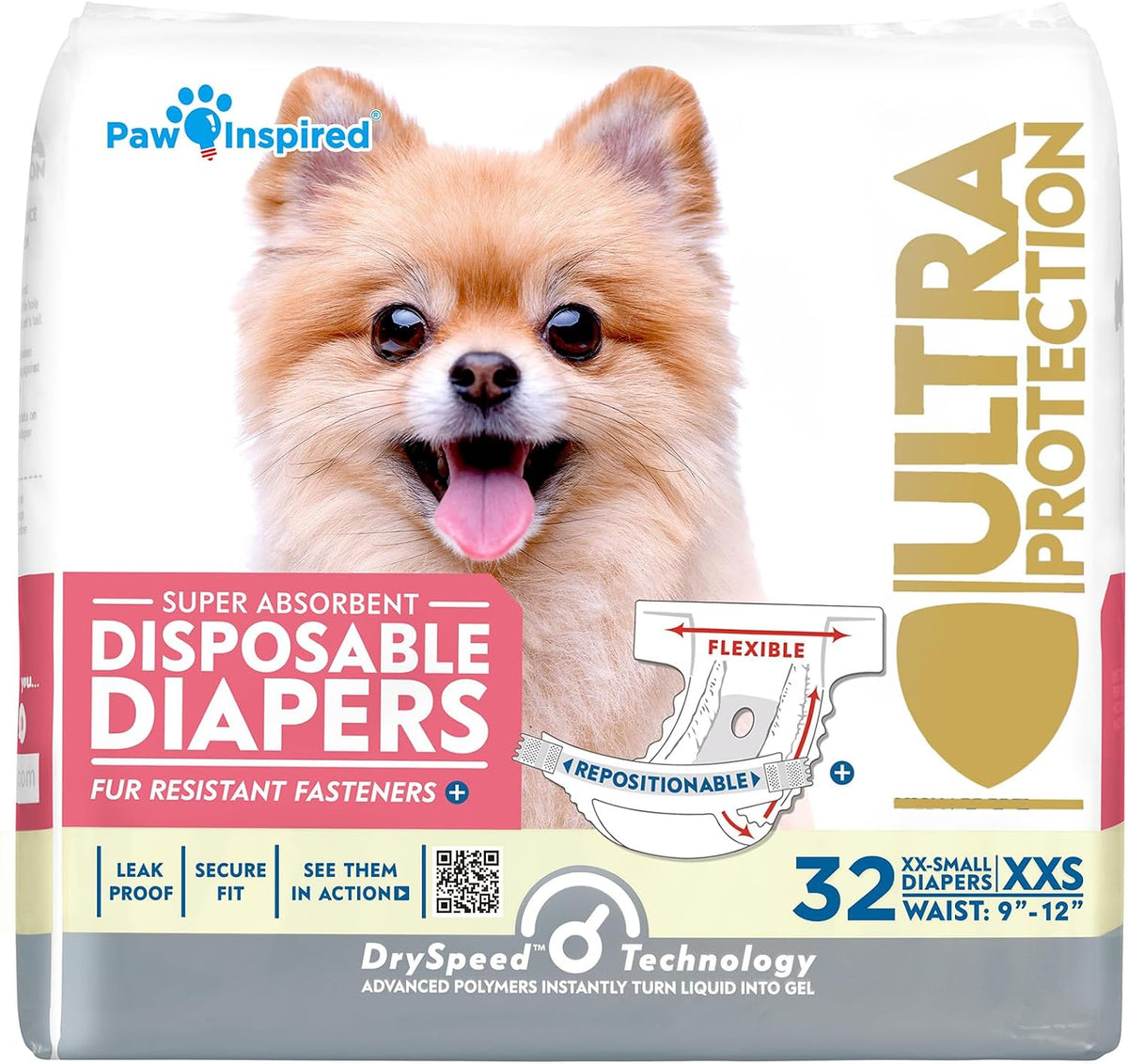 Paw Inspired 32ct Disposable Dog Diapers - XX-Small/Toy (32 Count)