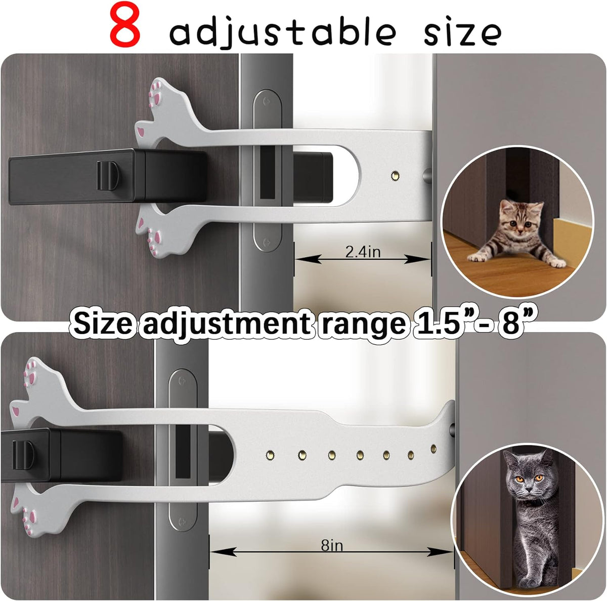 Cat Door Latch Holder, 8 Adjustable Sizes Flexible Cat Door Stopper – Essentials for Cats - 1*white+1*black - image 4