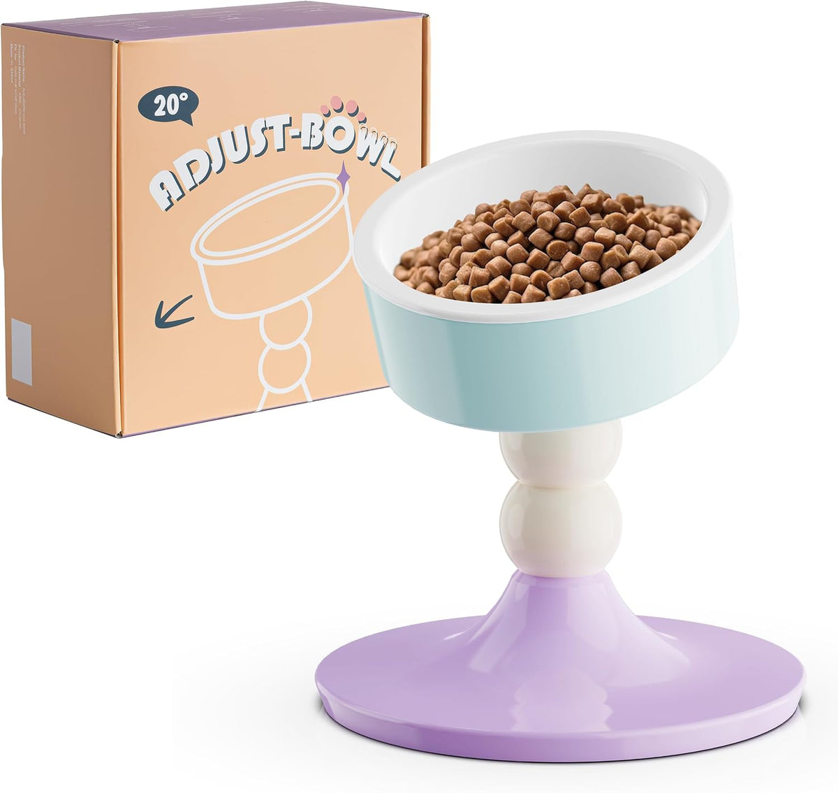 Ceramic Elevated Raised Cat Bowls, Cat Food Dish with Stand - Lavender & Mint