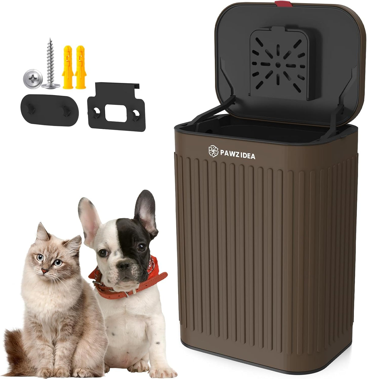 Wall Mount Dog Poop Trash Can Outside Odor Control - Espresso-Walnut Brown