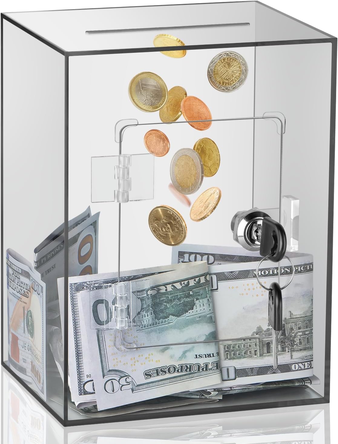 Clear Pink Piggy Bank with Lock & Key for Adults - Brown