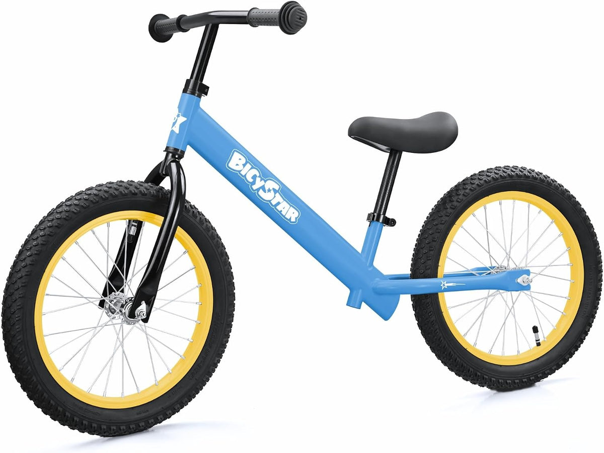 bicystar 16 inch balance bike for kids 5-8 with air rubber tires