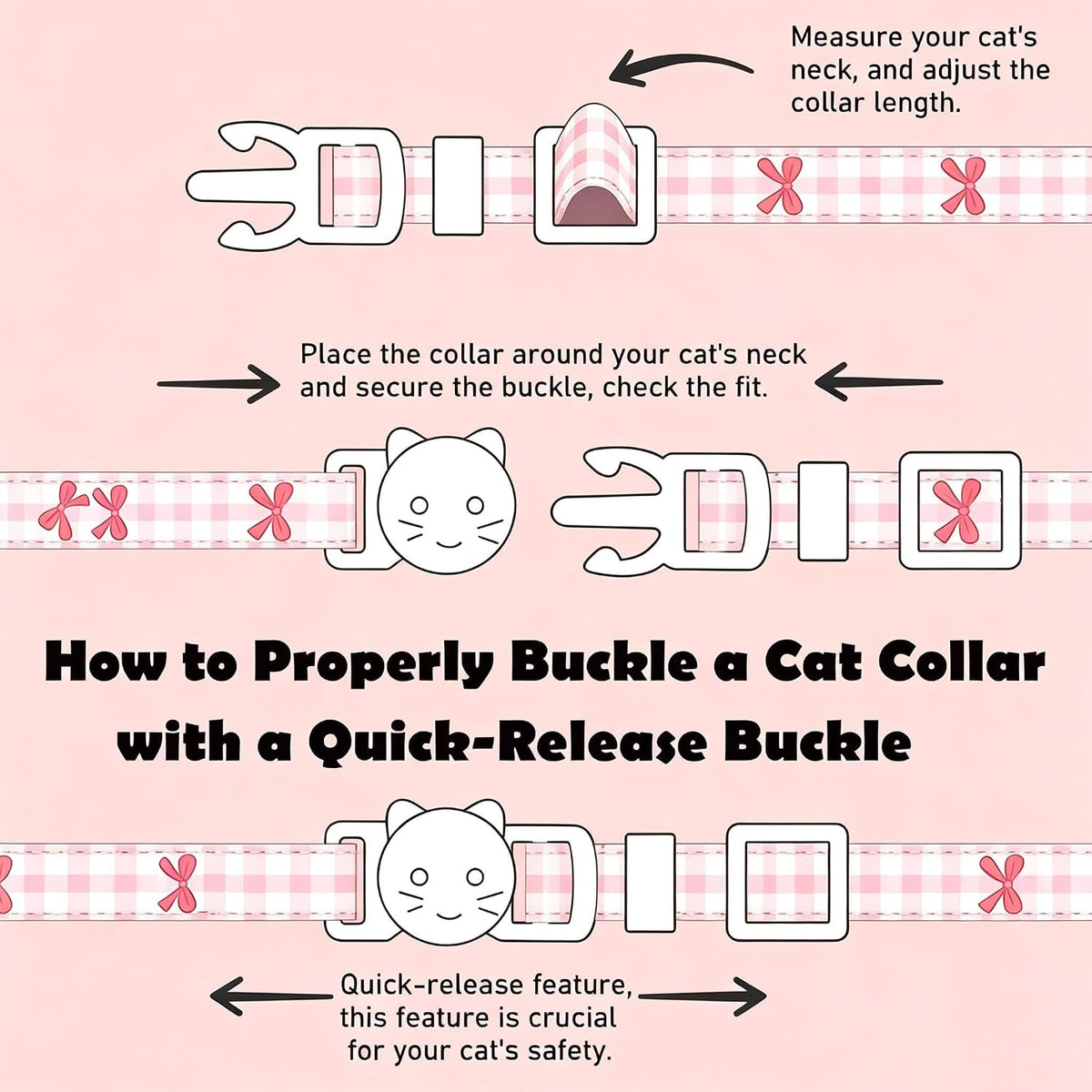 2 Pack Cotton Breakaway Cat Collars Set with Bell and Flower Pendant - pink leopard+bow - image 2