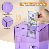 Hicocool Clear Acrylic Piggy Bank with Lock & Key - Purple - image 4