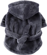 Pet Bathrobe Dog Pajama, Thickened Hooded - Grey / Small - image 2