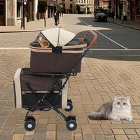 Double Pet Stroller with Detachable Carriers, Large Cat & Dog Stroller with 4 Wheels, Foldable Pet Strollers Small & Medium Dogs Cats 77lbs (Coffee Color)