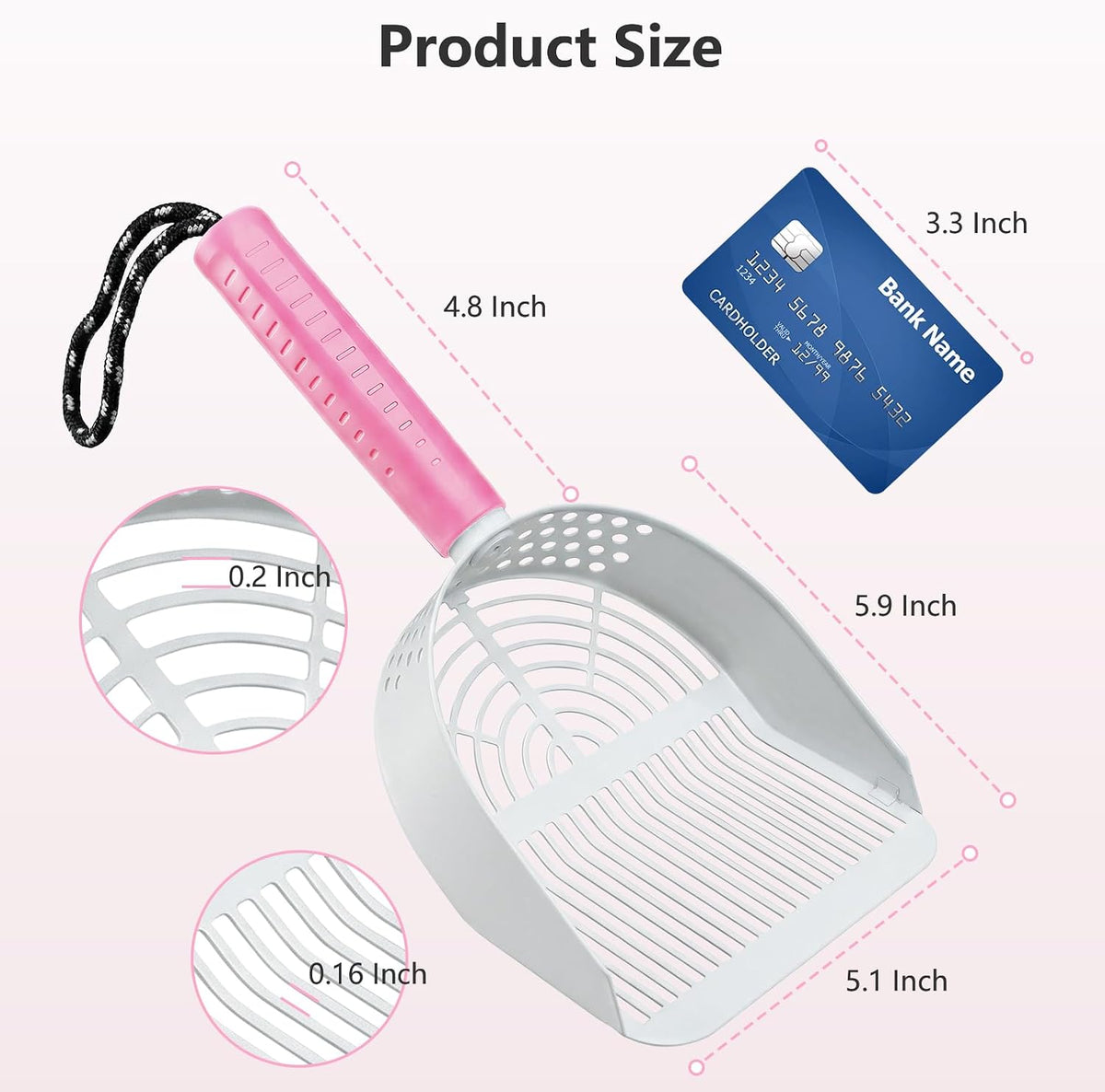 Cat Litter Scoop, Kitty Metal Scooper with Long Handle – Daily Care for Cats - Large / Pink - image 2