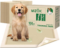 MIZOK Puppy Pads Small 22x22 Pee Pads for Dogs Bamboo Odor Eliminating & 6-Layer Absorbent Leak-Proof Dog Pee Pads Potty Training with Adhesive Tabs, Disposable (100 Counts)