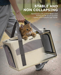 Pecute Cat Carrier Stable, Pet Carrier with Privacy Partition - Beige / 16.9"L x 11.0"W x 11.0"H - image 2
