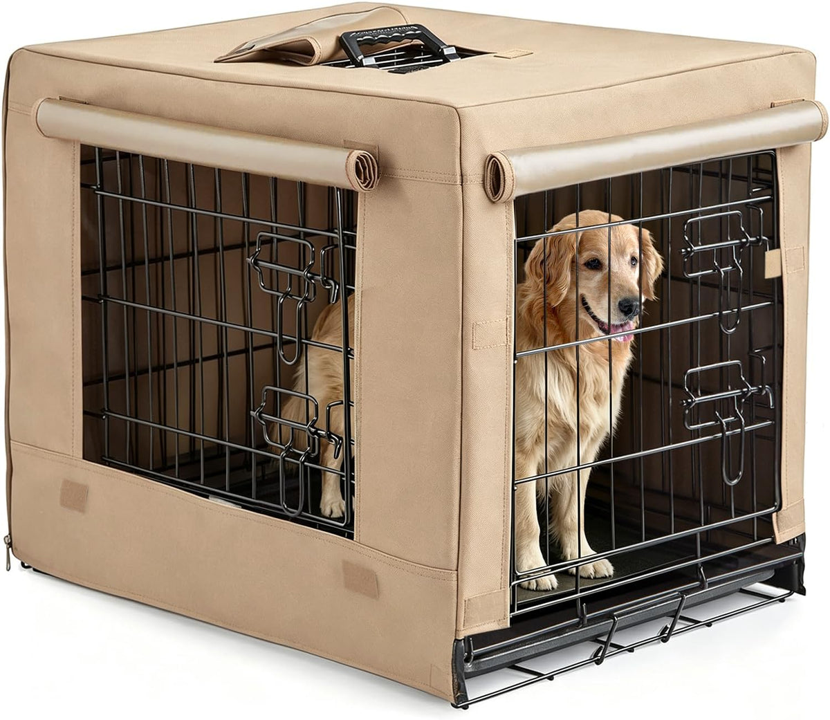 DONORO Dog Crates for Small Size Dogs Indoor Double Door Dog Kennels - Tan / 42.0"L x 28.0"W x 31.0"H - image 2