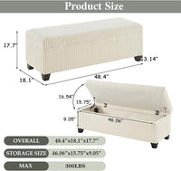 48" Ottoman with Storage, Corduroy Storage Ottoman Bench for Bedroom, End of Bed Bench with Safety Hinge for Living Room, Bedroom, Entryway, White