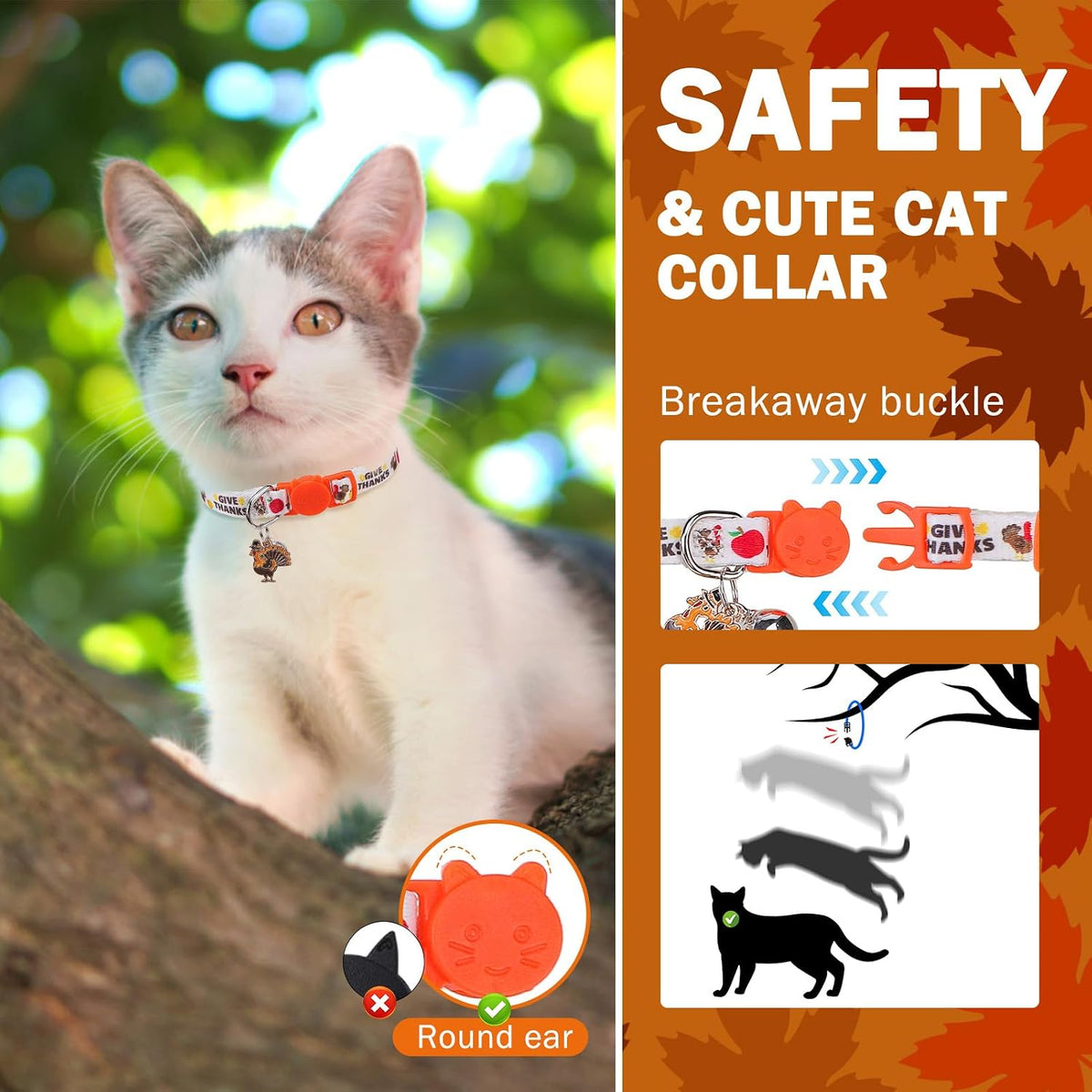 Breakaway Cat Collars with Bell - Fall/Thanksgiving - image 3