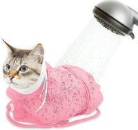 Cat Bathing Bag Anti Scratch Grooming Shower Washing Bag for Nail - White-Pink