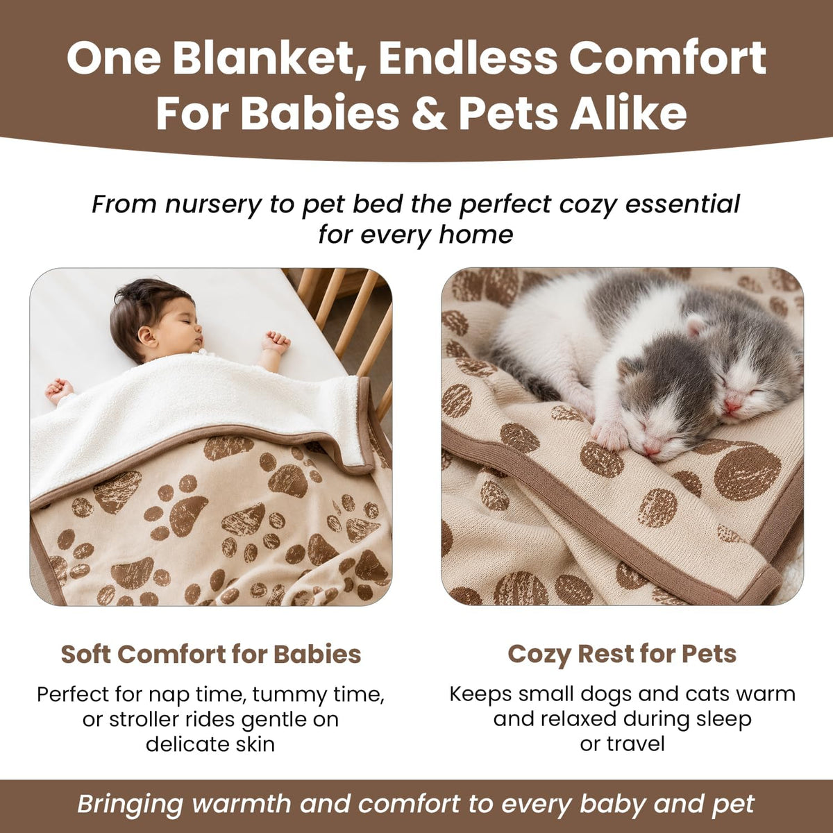 Small Pet Blanket, 100% Organic Cotton - Earth Ivory / Mocha Meringue - image 3