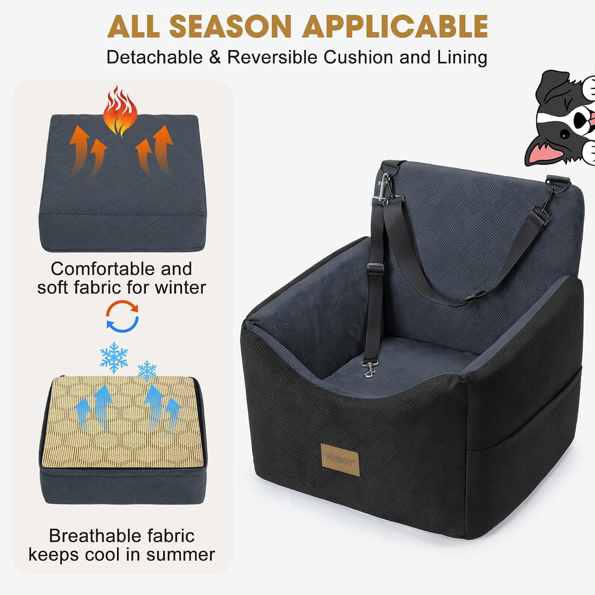 JOEJOY Dog Car Seats for Small Medium Dogs Under 35lbs - Black Dark Grey / Small/Medium - image 3