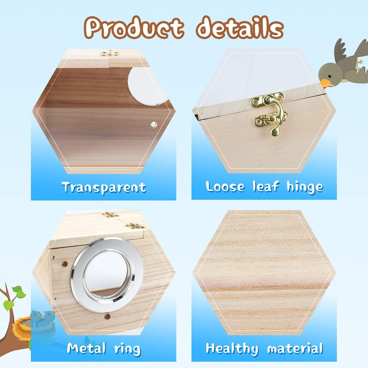 Parakeet Nesting Box, Wooden Parrot Nest Breeding Box with Perch - Horizontal Breeding Box / L - image 3