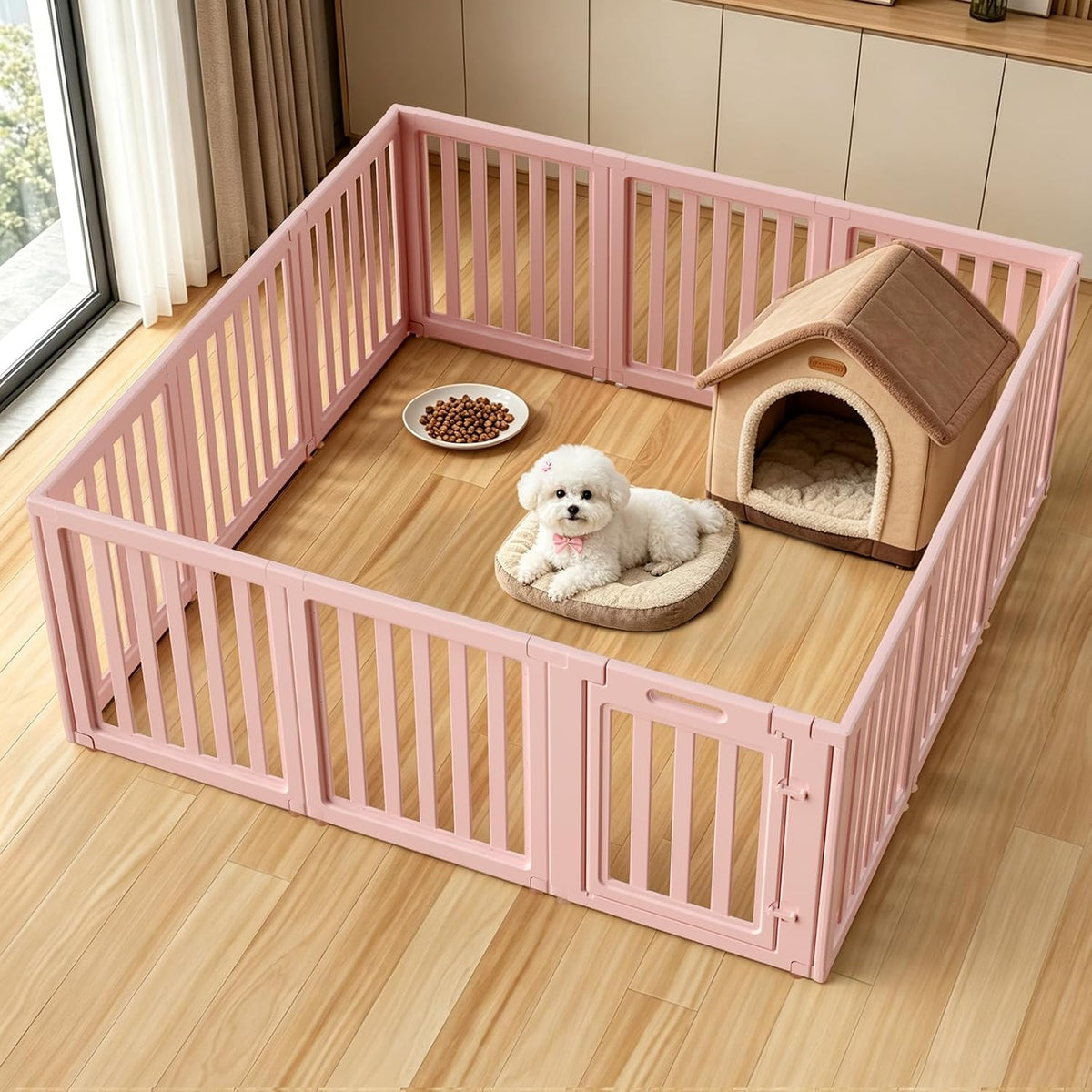 Dog Playpen Indoor, Puppy Playpen, White 23.6" H, 10 Panels - pink / 12 / 23.6 inch Height