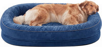 JOEJOY XL Orthopedic Dog Bed for Large Dogs, 360° Oval Bolster - Navy Blue / 42"l X 32"w X 7.5"th