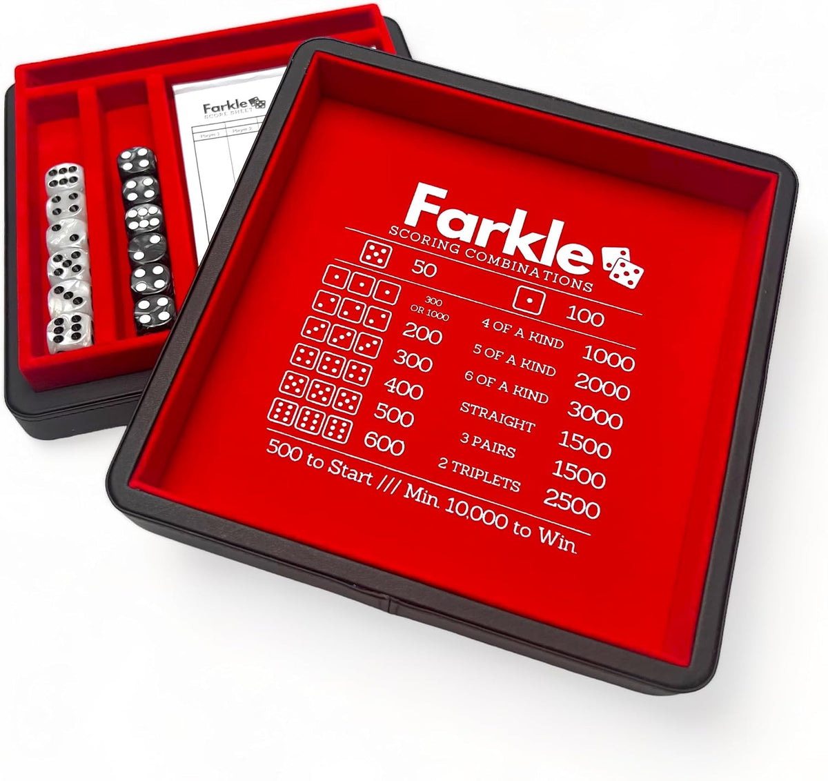 Luck Lab Farkle Dice Tray and Storage Case, Grey and Turquoise - Black and Red