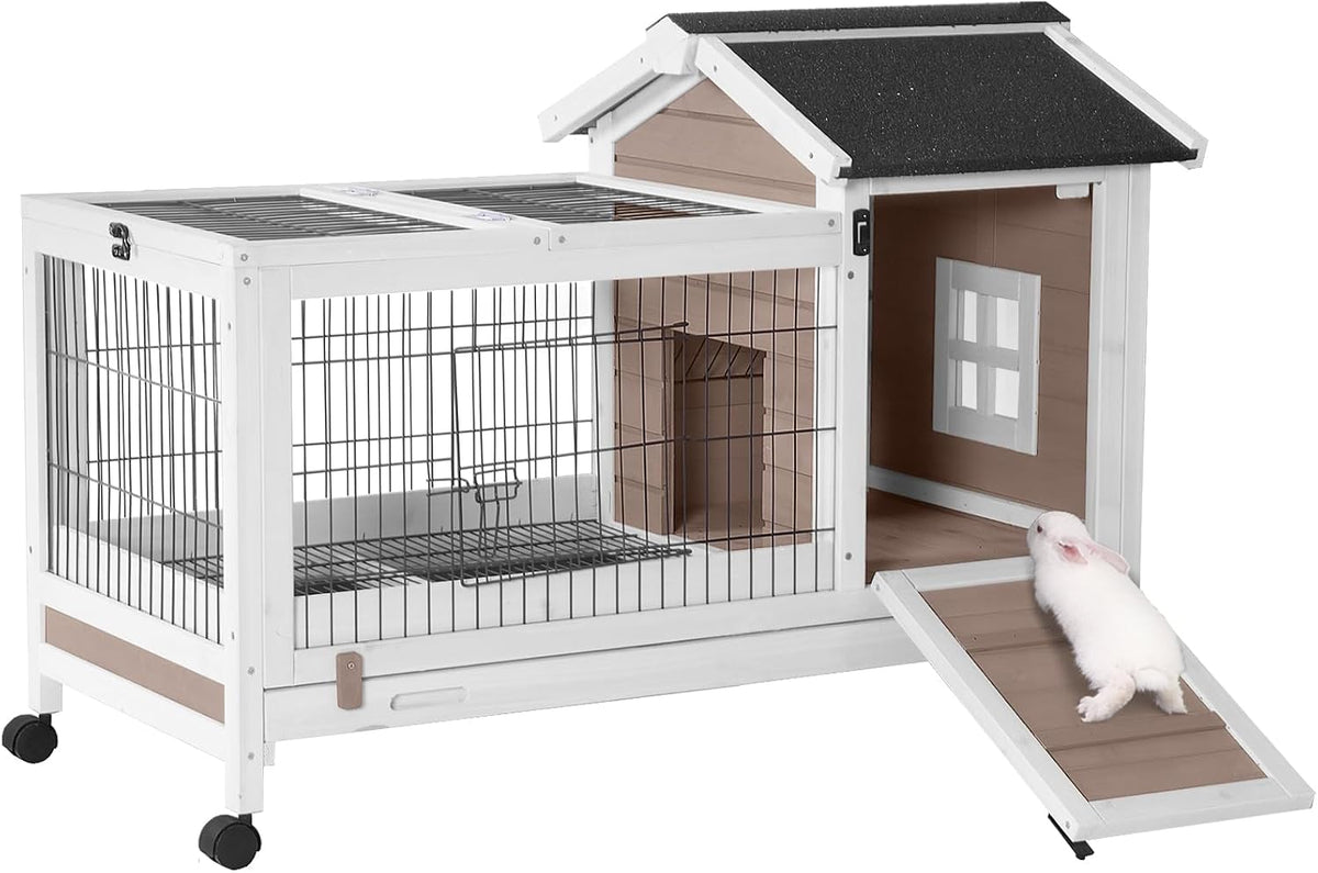 Aivituvin Pet Playpen Guinea Pig Cage Small Animal Rabbit Exercise - M Size - 40.6"L Rabbit Hutch(Brown)