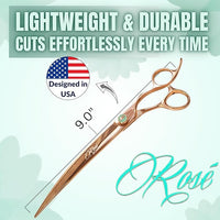 Kenchii Rose Dog Grooming Scissors, 9 Inch Curved Shears, Dog Scissors for Grooming, Ergonomic Design for Comfort and Precision, Heavy Duty, Durable and Sharp