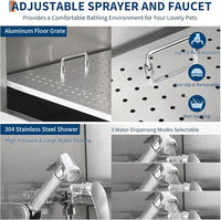 Stainless Steel Dog Washing Station - Dog Bath Tub for Large, Medium, Small Dogs, Pet Grooming Tub with Ramp, Non-Slip Grate, Shower, Soap Box, Faucet, Drain for Home & Outdoor （Left RAMP, 62"）