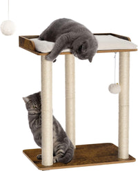 Modern Cat Tree for Large Cats, Full Sisal Cat Scratching Post – Essentials for Cats - Rustic Brown / 22"L x 15.7"W x 26.7"H