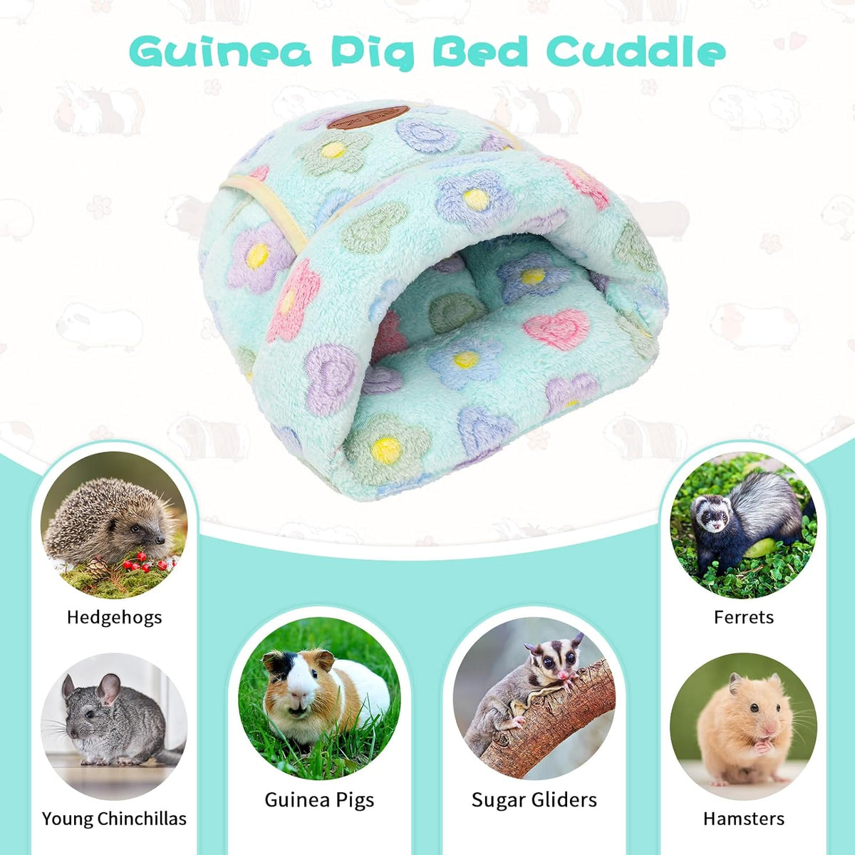 YUEPET Guinea Pig Bed Cuddle Cave, Warm Fleece Hideout - Green Flower / 1PCS - image 3