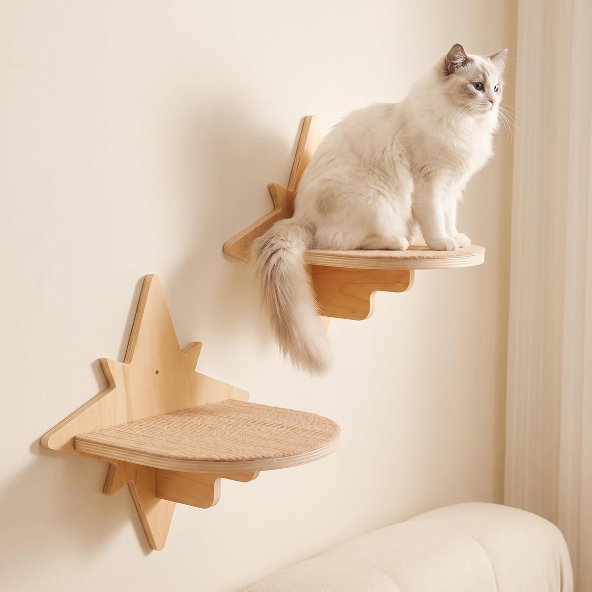 Moon & Star Cat Wall Shelves - Beige-star / M - image 3