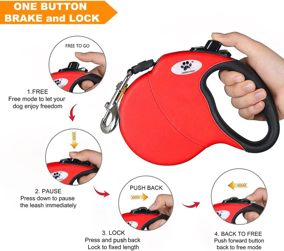 16ft Retractable Dog Leash for Large Breed Dogs up to 110 lbs - Large / Red - image 4