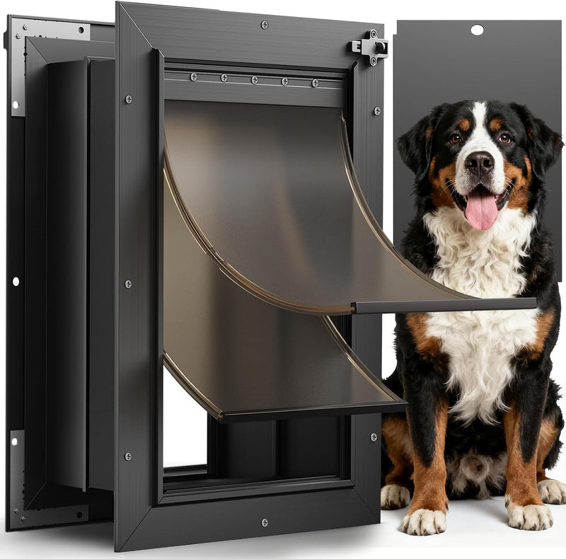 Dog Door for Wall, All Aluminum Large Doggy Door Doggie door - Black / Extra Large