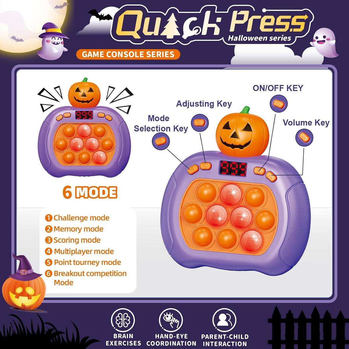Pop Game, Light Up Fidget Toy for Kids & Adults - Halloween Pumpkin - image 2