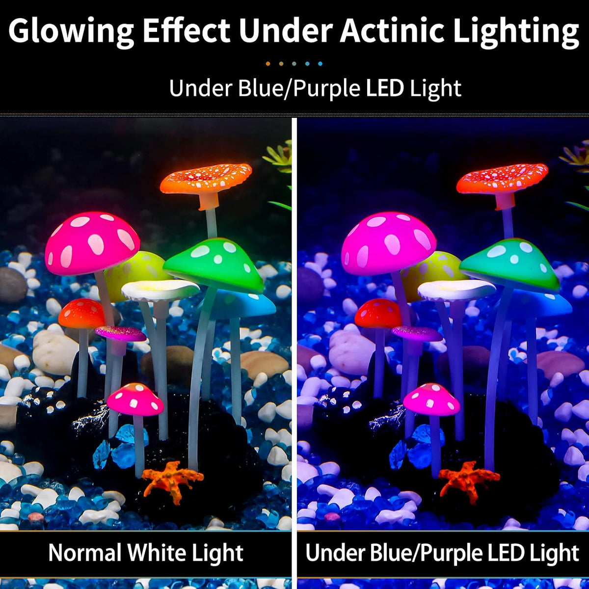Uniclife glowing artificial mushroom aquarium decor in silicone with suction cup base - view 3