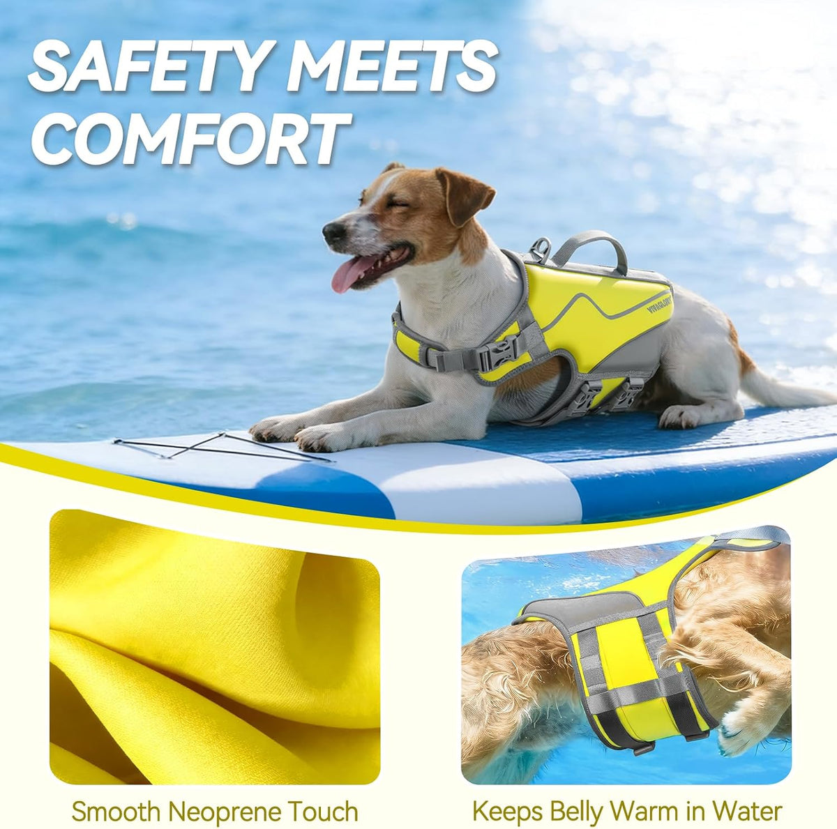 VIVAGLORY Dog Life Vest Neoprene Dog Swim Vest, M - Alpha Yellow / XS: 16-20in (Ribcage Girth) - image 2