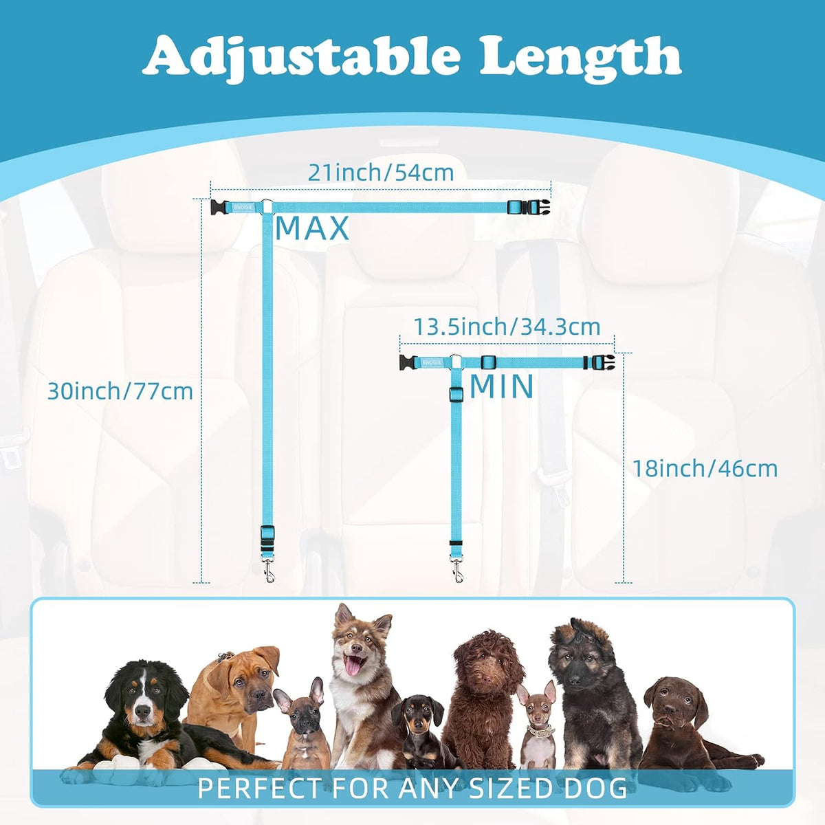 Dog Seat Belt for Car, Headrest Restraint Safety Lead, Dogs Cats – Essentials for Dogs - Blue / Not elastic - image 4