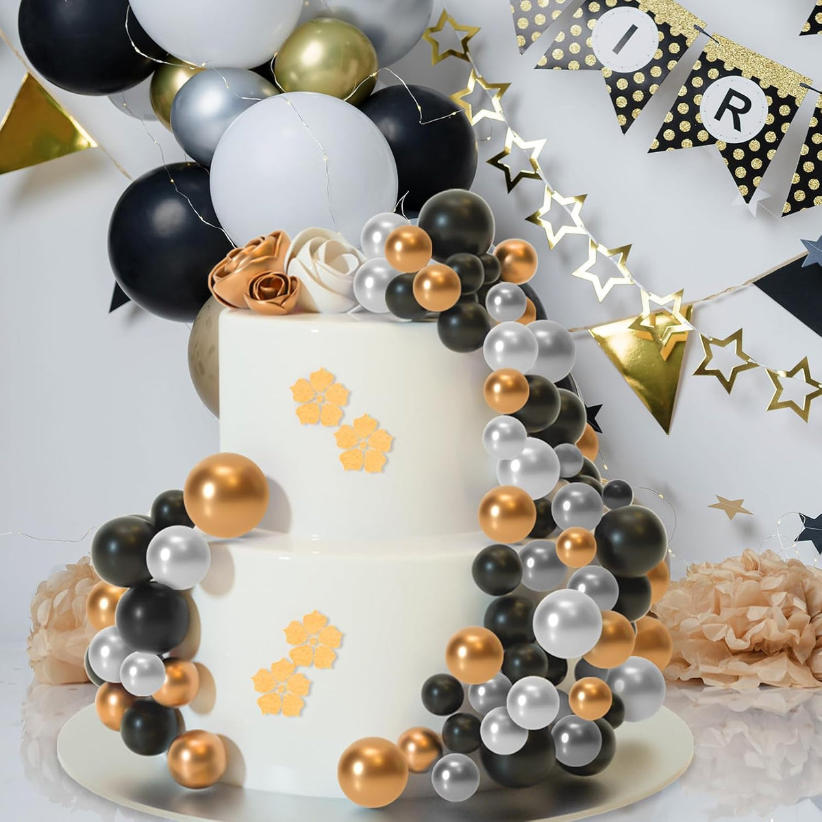 ASTARON 32 Pcs Foam Balls Cake Topper Decorations for Party Cake - Gold，silver，black - image 4