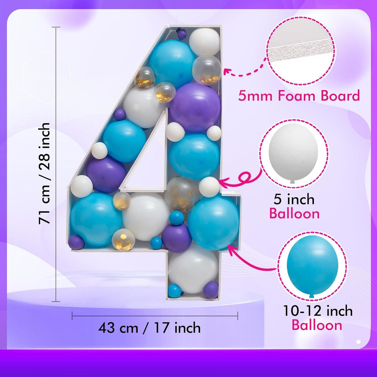 28 inch DIY Mosaic Balloon Number 1 Frame, Party Backdrop Decor – Fun for Kids & Family - Number 4 - image 3