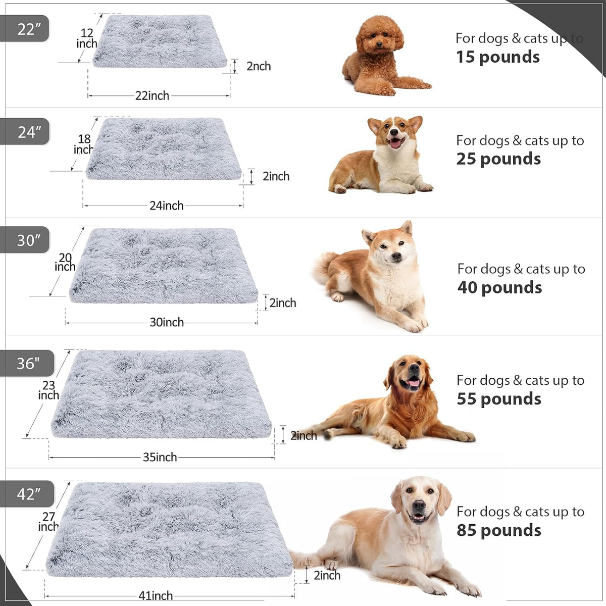 Large Dog Bed Crate Pad 35" - 24.0"L x 18.0"W x 2.0"Th / Grey - image 4