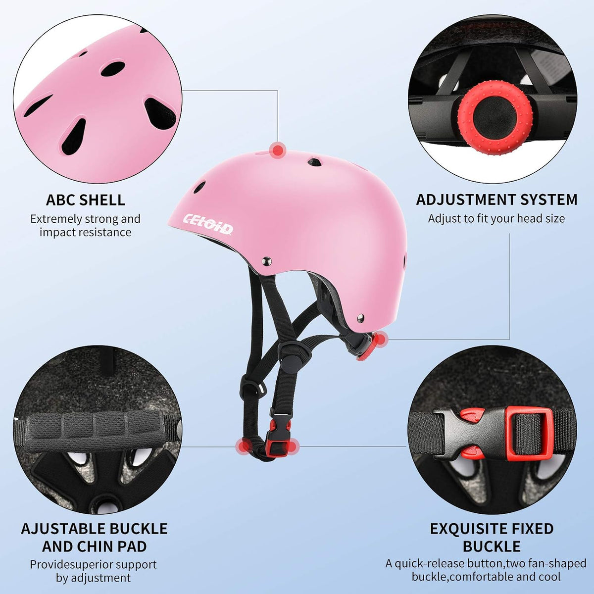 Kids Bike Skateboard Helmet Pad Set - M(20.5"-22"/ 8 -14years) / Pink - image 3